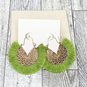 Gold Green Tassel Earrings